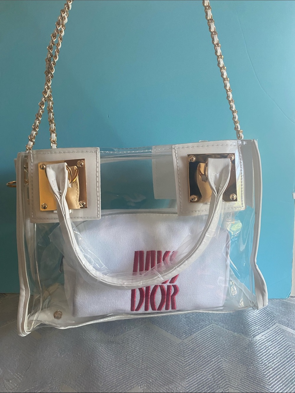 Dior White Canvas Pouch with Red Miss Dior Embroidery - Picture 7 of 7